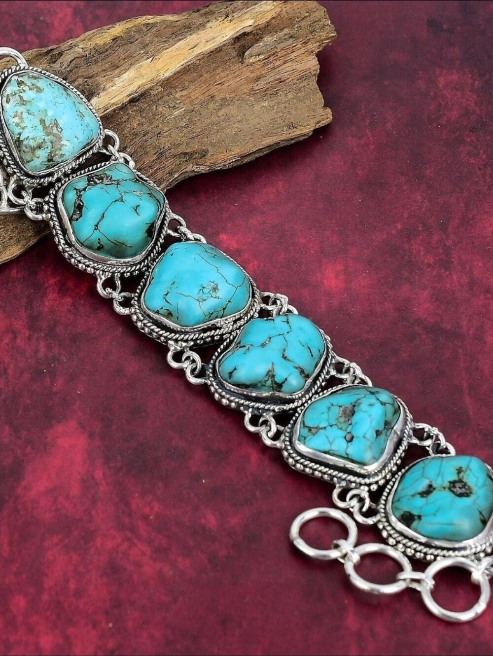 Turquoise Nugget Sterling Silver Bracelet